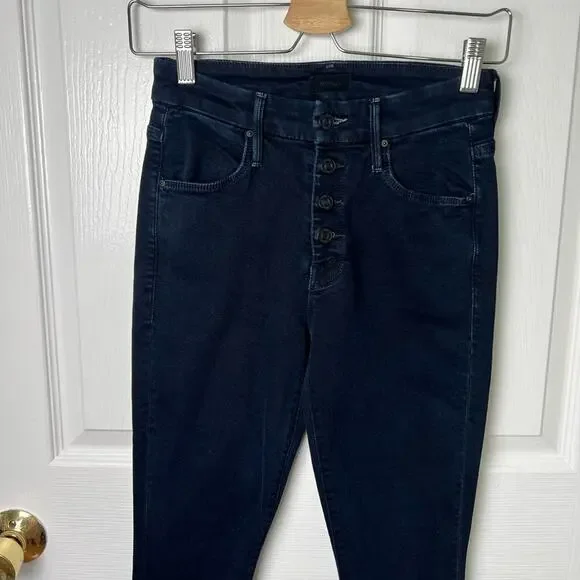 Mother The Pixie Ankle Fray High Waisted Dark Blue Distressed Skinny Jeans 24